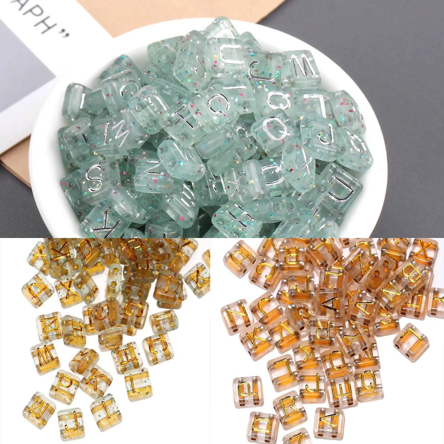 300pcs Glitter Bling Silver Gold Acrylic Flat Sqaure Letter Beads Alphabet English Character Initial Jewelry DIY 4*74*7.7*8.5mm
300pcs Glitter Bling Silver Gold Acrylic Flat Sqaure Letter Beads Alphabet English Character Initial Jewelry DIY 4*74*7.7*8.5mm