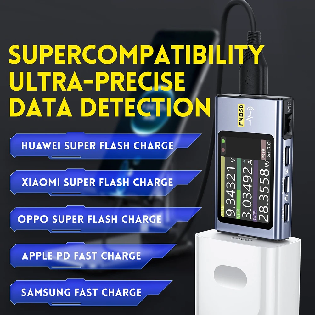 FNB58 Digital Voltmeter Current Tester LCD Display USB Type C Fast Charge Current Meter For Testing Current Instrument Tools
FNB58 Digital Voltmeter Current Tester LCD Display USB Type C Fast Charge Current Meter For Testing Current Instrument Tools