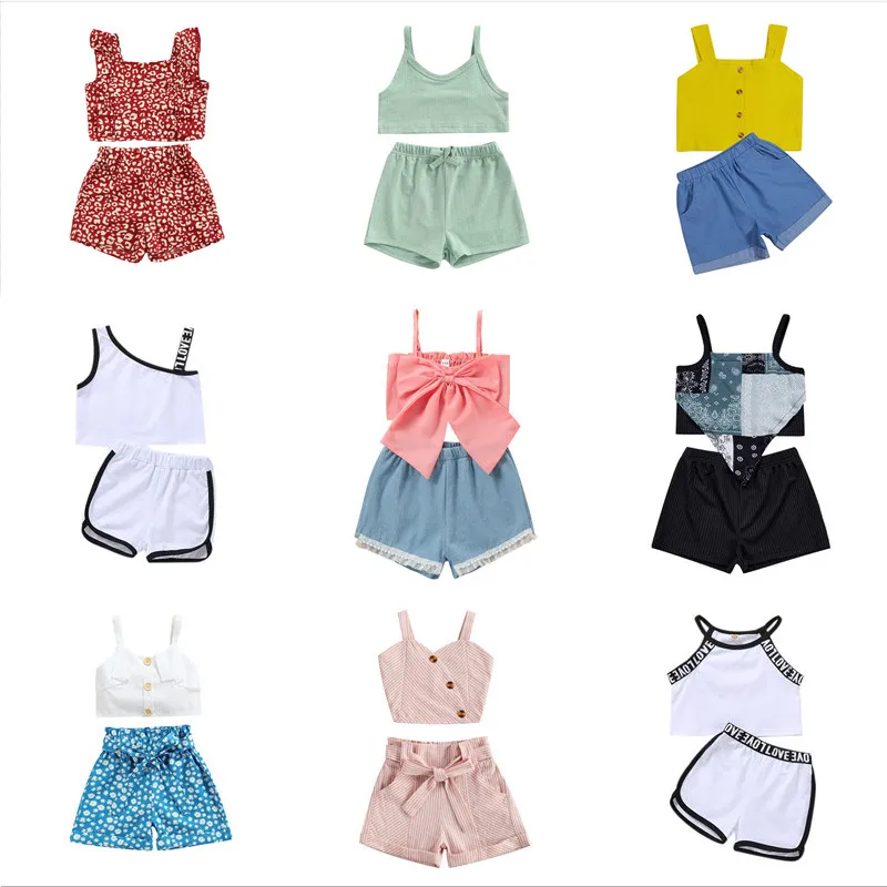 Kids Baby Girls Fashion 2-piece Outfit Set One Shoulder Tops+Leopard Shorts for Children Summer 2022 | Детская одежда и обувь
