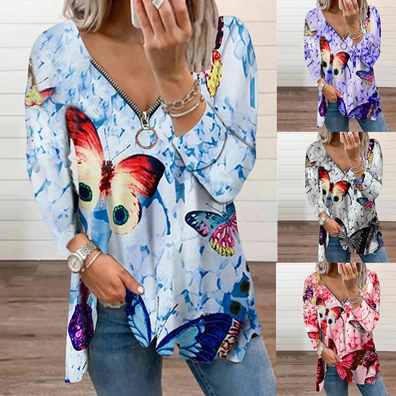 Autumn Womens Clothing Graphic T Shirts Full Sleeves Butterfly Printed Zipper V-neck Oversized Vintage Long Sleeve
Autumn Womens Clothing Graphic T Shirts Full Sleeves Butterfly Printed Zipper V-neck Oversized Vintage Long Sleeve
