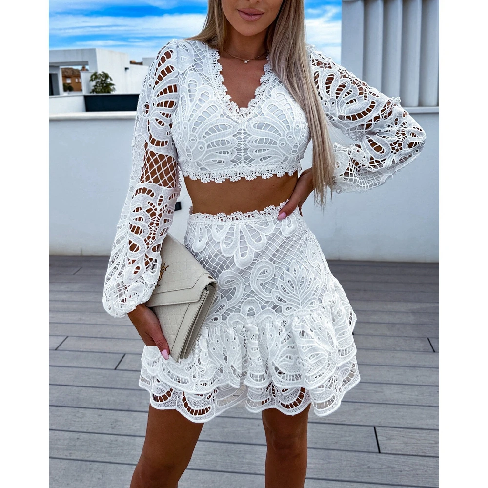 Autumn Women Lantern Long Sleeve Lace Crop Top & Layered Ruffles Skirt Set Femme Mini Skinny Robe Office Lady Work Outfits traf
Autumn Women Lantern Long Sleeve Lace Crop Top & Layered Ruffles Skirt Set Femme Mini Skinny Robe Office Lady Work Outfits traf