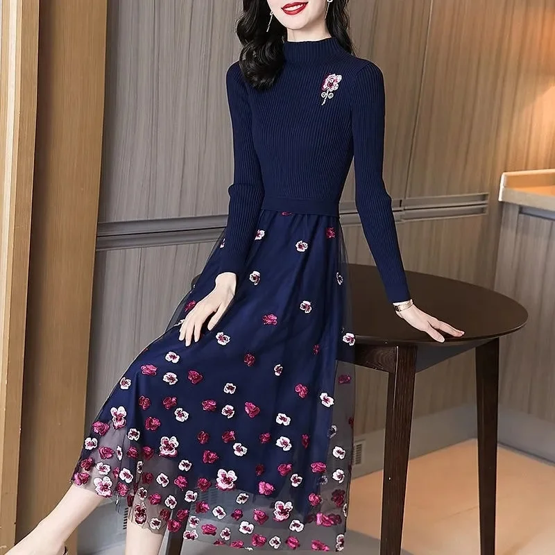 2022 Spring And Autumn Women New French Style Mid-Length Dress Temperament Waist Slim Long-Sleeved Knitted Mesh Embroidery Dress
2022 Spring And Autumn Women New French Style Mid-Length Dress Temperament Waist Slim Long-Sleeved Knitted Mesh Embroidery Dress