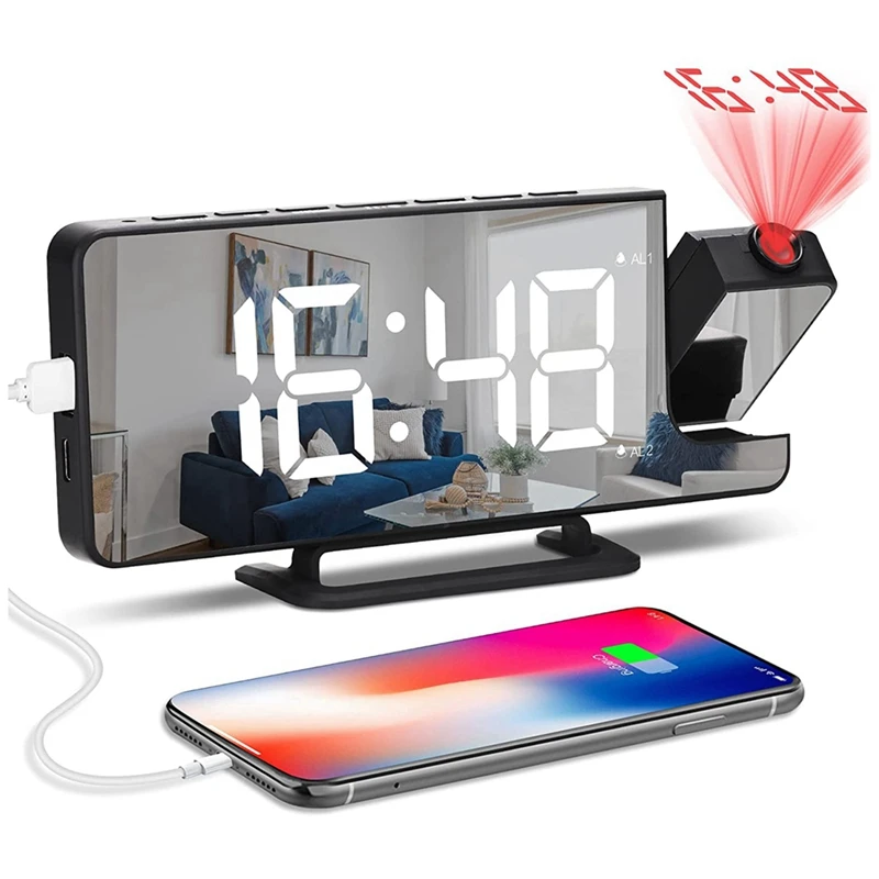 Projection Alarm Clock With 7.1Inch LED Mirror Display, Digital Clock USB Cable Portable Alarm Clocks For Bedroom Home
Projection Alarm Clock With 7.1Inch LED Mirror Display, Digital Clock USB Cable Portable Alarm Clocks For Bedroom Home