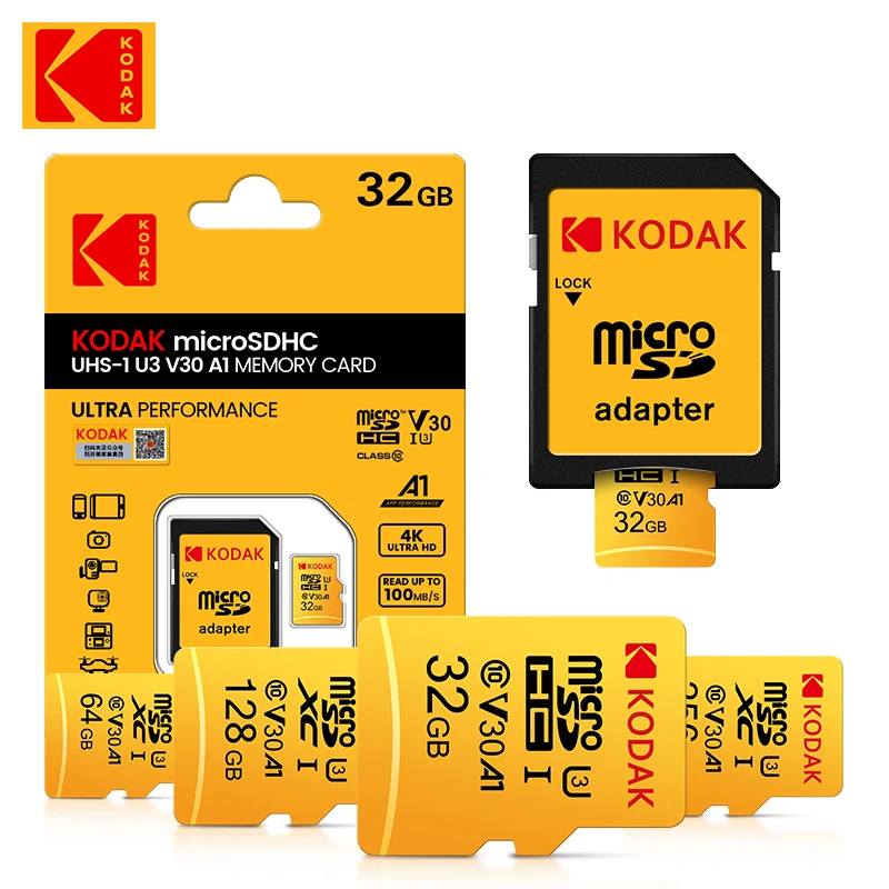 

50pcs Kodak High Speed C10 U1 U3 Memory Card V30 16GB 32GB Micro SD Card 64GB Tarjeta Microsd Mini TF Card Free SD Adapter