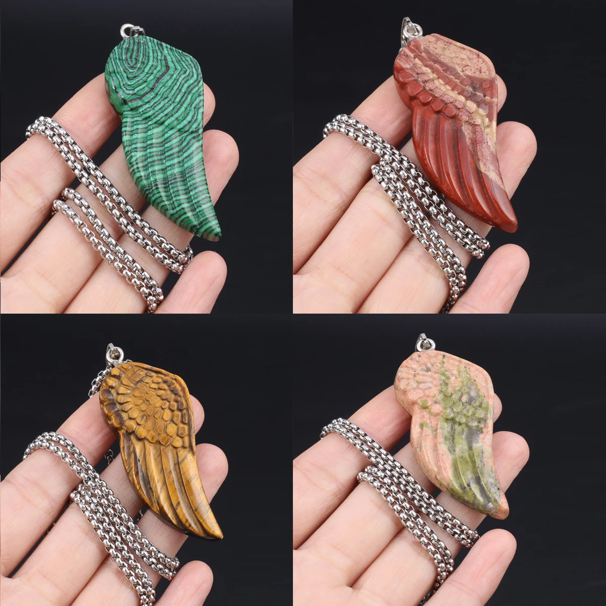 Wing Shaped Pendant Natural Stone Jewelry Rose Crystal Malachite Agate Charm Jewelry Necklace Accessories Gifts for Men Women 
Wing Shaped Pendant Natural Stone Jewelry Rose Crystal Malachite Agate Charm Jewelry Necklace Accessories Gifts for Men Women