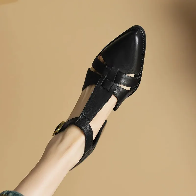 Women Retro Sandals Shoes 4.5cm Thick Heels Pointed Toe Casual Style Shoes Women Elegant Sandals Concise Genuine Leather
Women Retro Sandals Shoes 4.5cm Thick Heels Pointed Toe Casual Style Shoes Women Elegant Sandals Concise Genuine Leather