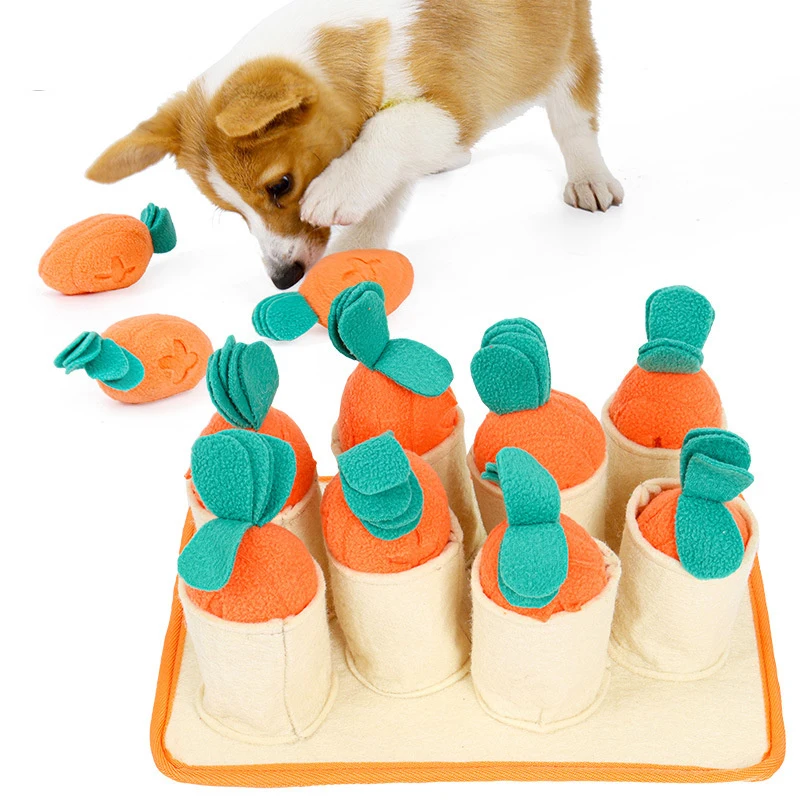 

Игрушка-головоломка для домашних животных, плюшевая собака, игрушки с 8 запахами моркови, тренировочная головоломка для медленного кормления, интерактивные игрушки