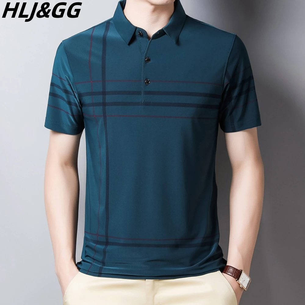 Рубашка-поло HLJ & GG мужская с коротким рукавом, Модная Тонкая блузка в полоску, уличная одежда, рубашка-поло в Корейском стиле, на лето