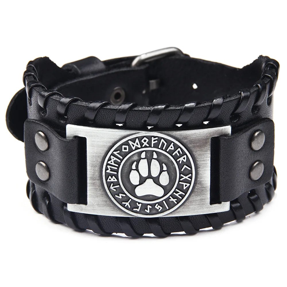 New Retro Wide Leather Nordic Rune of Odi Bracelet Men's Bracelet Bear's Paw Pattern Celtic Viking Jewelry Bracelet Party Gift
New Retro Wide Leather Nordic Rune of Odi Bracelet Men's Bracelet Bear's Paw Pattern Celtic Viking Jewelry Bracelet Party Gift