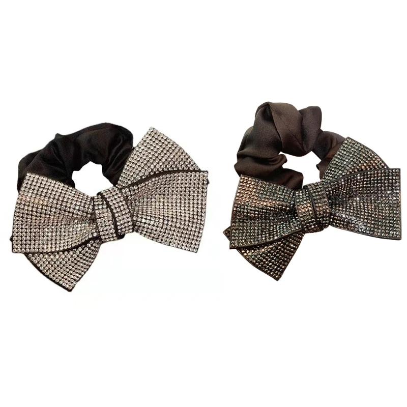 

HXBA Glistening Headband Gift for Girls and Ladies Hair Ties Bow Scrunchies with Elegant Sparkling Cute French Bowknot