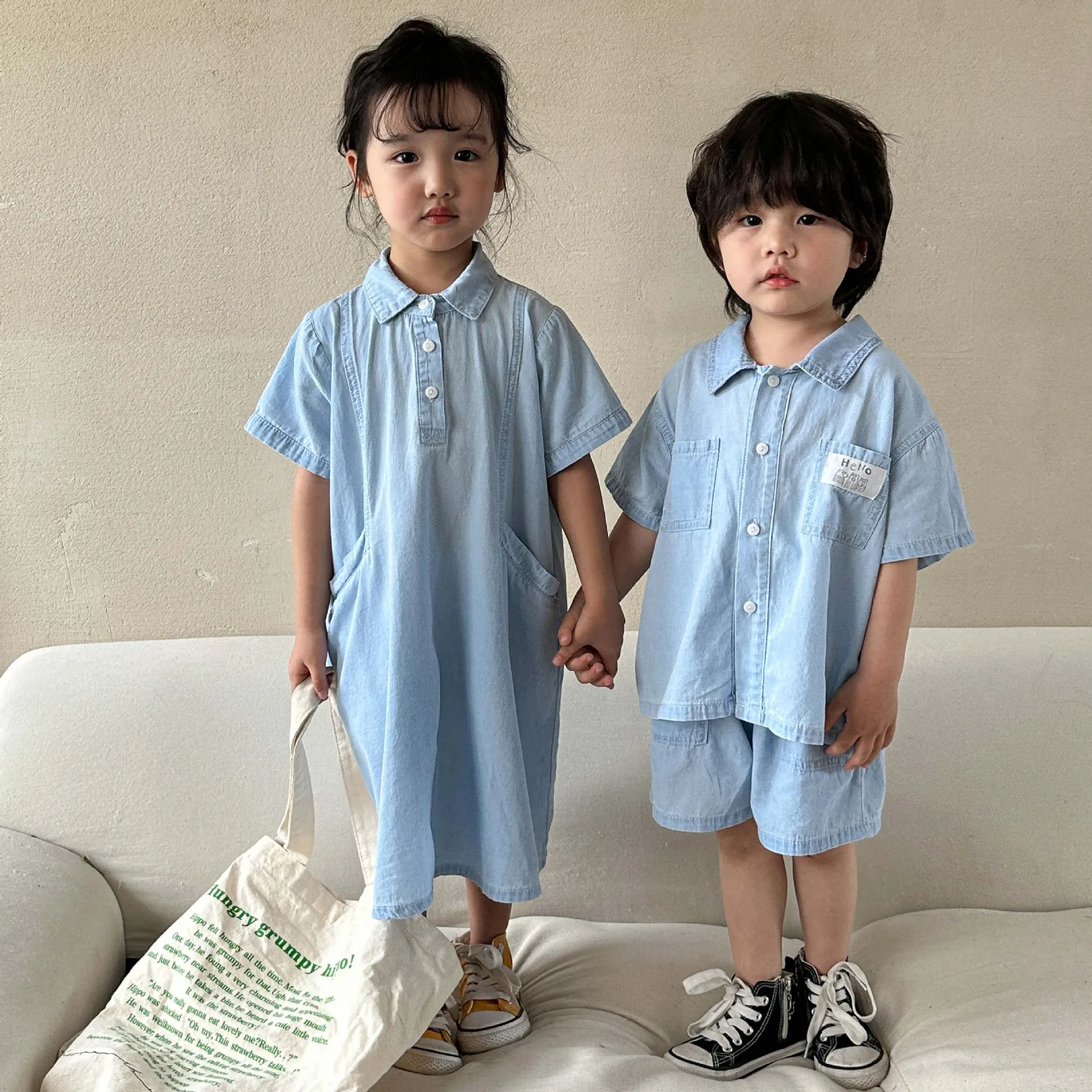 Twin Matching Brothers and Sister Denim Clothes Baby Girls One Piece Dress Kids Boys Shirts and Jeans Two Piece Sets Baby Outfit
Twin Matching Brothers and Sister Denim Clothes Baby Girls One Piece Dress Kids Boys Shirts and Jeans Two Piece Sets Baby Outfit