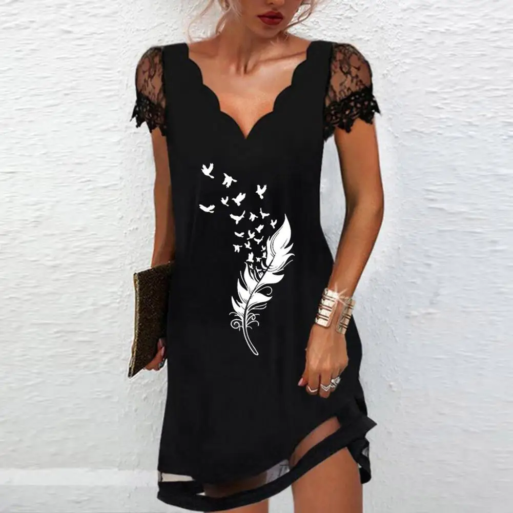 Contrast Color Fan-shaped Edge Women Dress Artistic See-through Lace Chiffon Summer Dress Stylish Above Knee Party Dress
Contrast Color Fan-shaped Edge Women Dress Artistic See-through Lace Chiffon Summer Dress Stylish Above Knee Party Dress