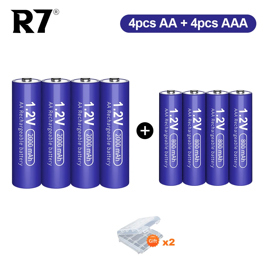 

R7 1.2V NIMH AA + AAA Battery 2A aa Rechargeable Battery 2000mAh aaa ni-mh batteries 800mAh aa aaa batteries for toys