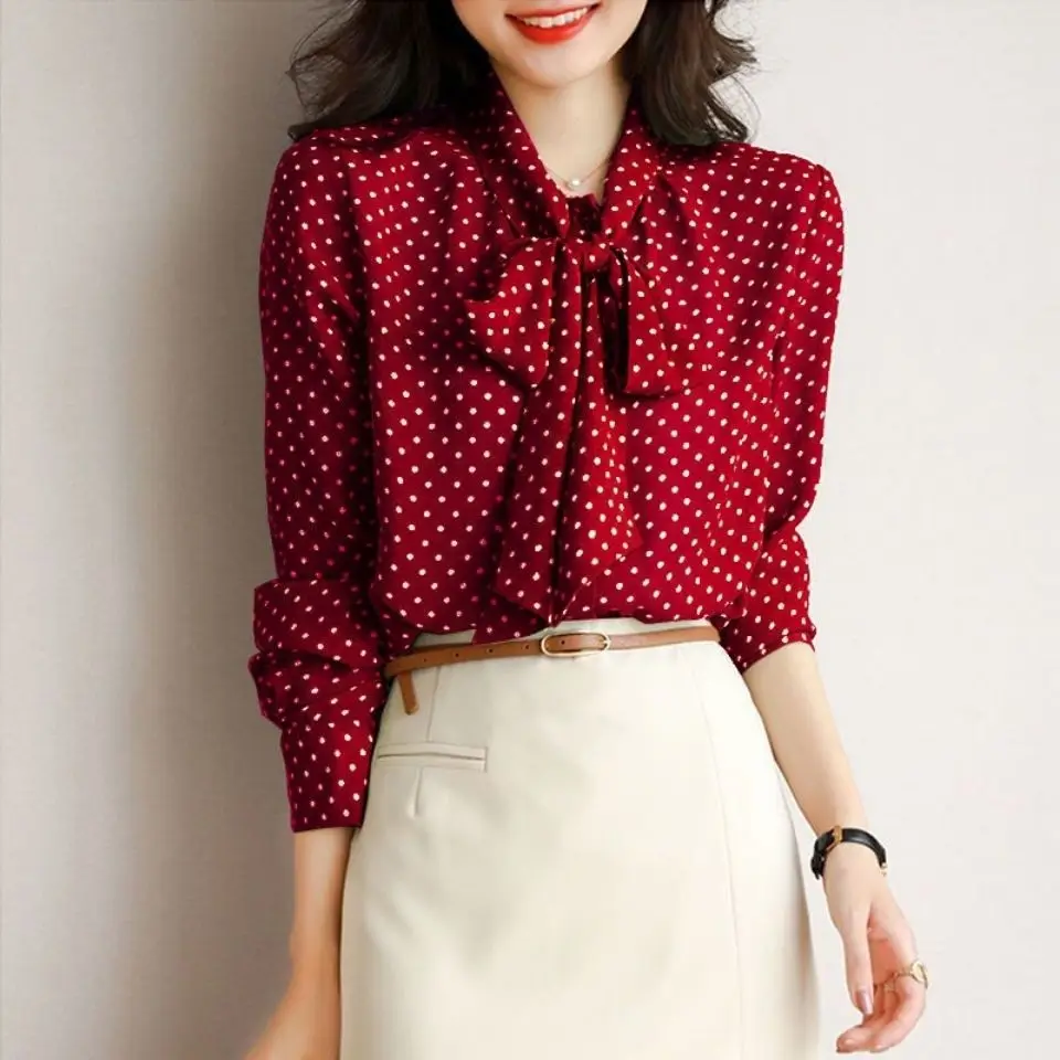 New Polka-dot Bottoming Shirt Tops Blusa Feminina Women's Spring Autumn Collar Lace-up Long Sleeve One-breasted Cardigan
New Polka-dot Bottoming Shirt Tops Blusa Feminina Women's Spring Autumn Collar Lace-up Long Sleeve One-breasted Cardigan