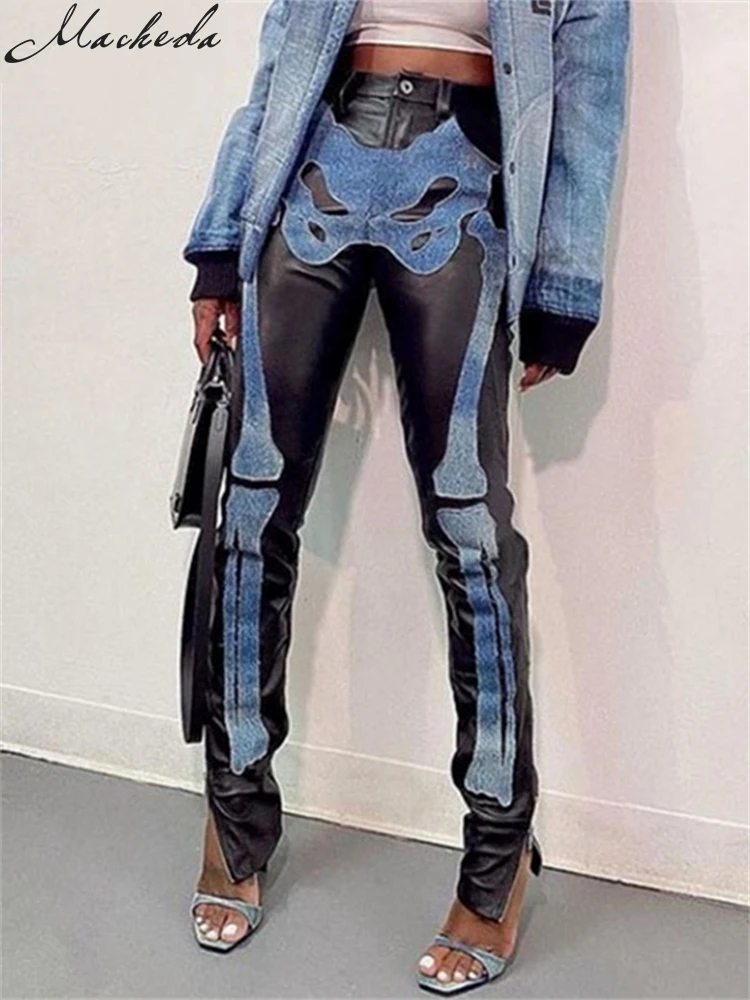 Macheda Autumn new skintight PU leather pants front bizarre print patchwork straight leg women pants street slim trend clothing
Macheda Autumn new skintight PU leather pants front bizarre print patchwork straight leg women pants street slim trend clothing