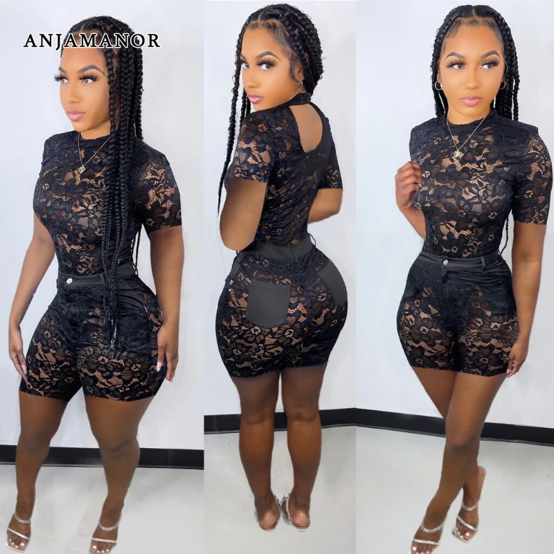 ANJAMANOR Womens 2 Piece Set Sexy Lace See Through Short Sleeve Top and Shorts Matching Sets Casual Summer Outfits 2022 D35-DE24
ANJAMANOR Womens 2 Piece Set Sexy Lace See Through Short Sleeve Top and Shorts Matching Sets Casual Summer Outfits 2022 D35-DE24