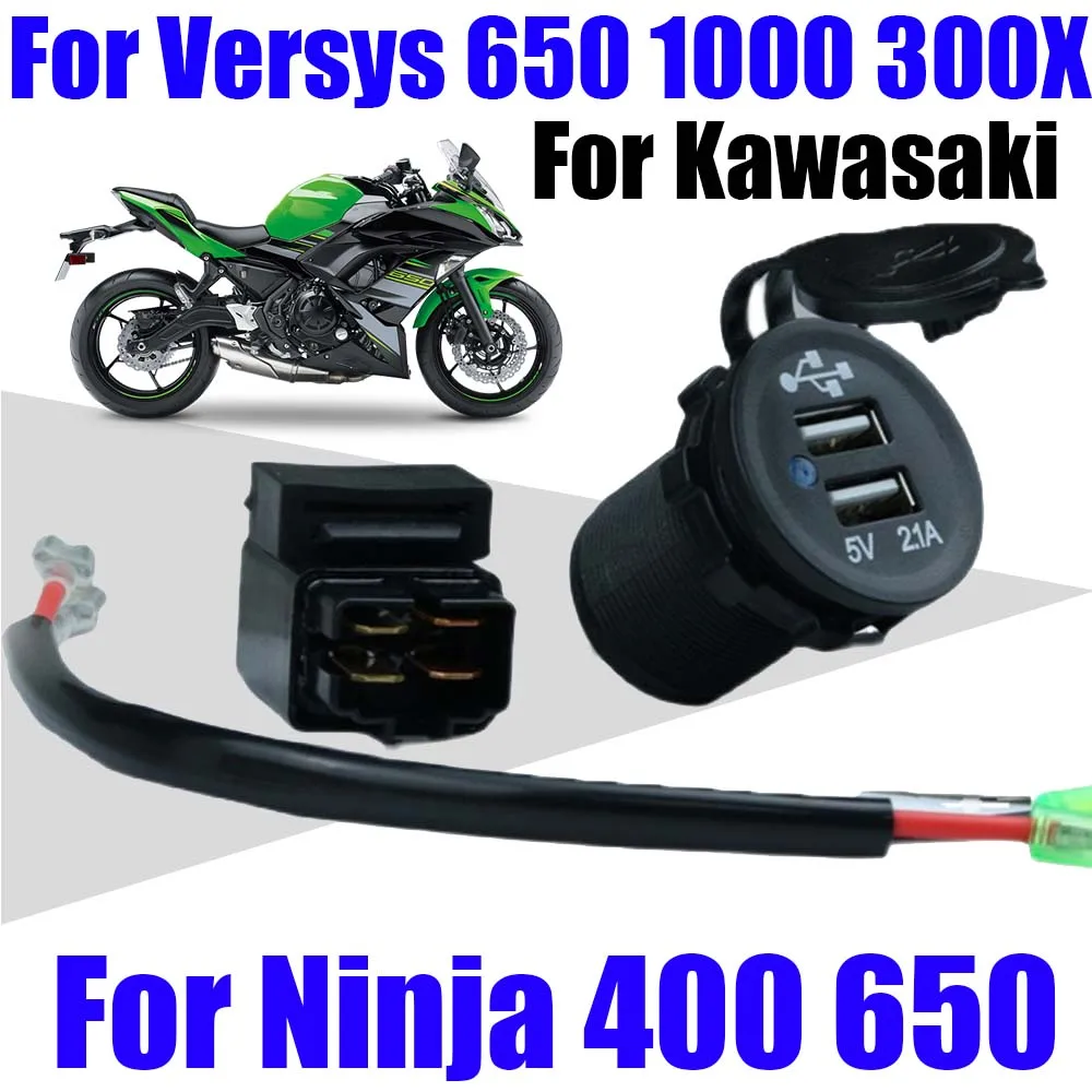 For Kawasaki Versys 650 1000 X300 300X Ninja400 Ninja650 Ninja 400 650 Accessories Camera Cellphone Dual USB Charger with Relay
For Kawasaki Versys 650 1000 X300 300X Ninja400 Ninja650 Ninja 400 650 Accessories Camera Cellphone Dual USB Charger with Relay