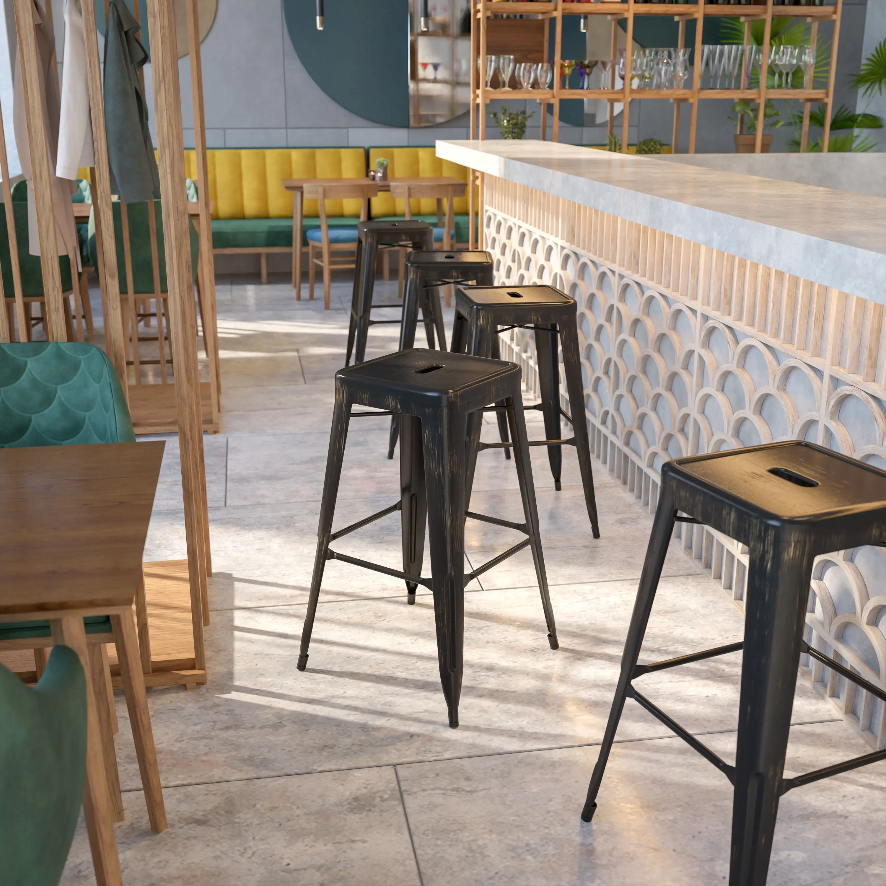 Commercial Grade 30" High Backless Black-Antique Gold Metal Indoor-Outdoor Barstool with Square Seat
Commercial Grade 30" High Backless Black-Antique Gold Metal Indoor-Outdoor Barstool with Square Seat