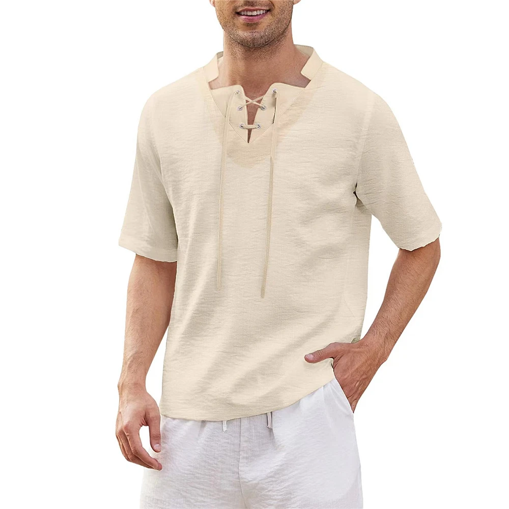 Shirts for Men Summer Beachwear Solid Color Short Sleeve Collarless with Drawstring Mens Clothing Casual Men Shirt
Shirts for Men Summer Beachwear Solid Color Short Sleeve Collarless with Drawstring Mens Clothing Casual Men Shirt