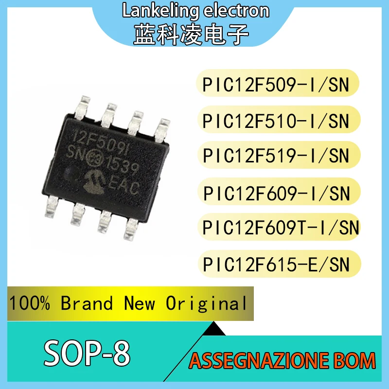 PIC12F509-I/SN PIC12F510-I/SN PIC12F519-I/SN PIC12F609-I/SN PIC12F609T-I/SN PIC12F615-E/SN 100% Brand New Original SOP-8
PIC12F509-I/SN PIC12F510-I/SN PIC12F519-I/SN PIC12F609-I/SN PIC12F609T-I/SN PIC12F615-E/SN 100% Brand New Original SOP-8