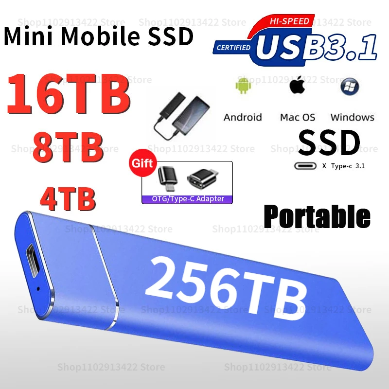 Portable SSD M.2 Large Capacity 256TB 2TB External Solid State Drive USB3.0 High Speed Storage Devices Externo Disks for Laptops
Portable SSD M.2 Large Capacity 256TB 2TB External Solid State Drive USB3.0 High Speed Storage Devices Externo Disks for Laptops