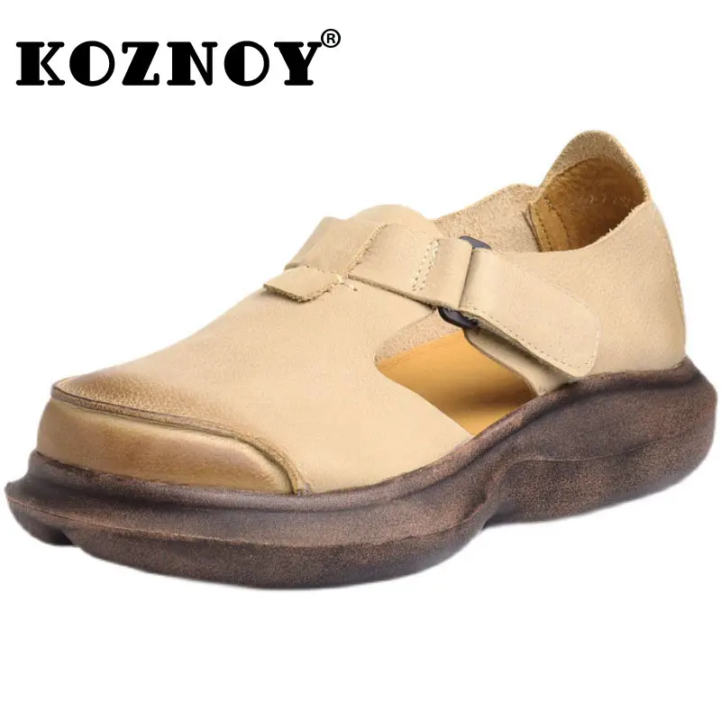 

Koznoy 3cm Natural Genuine Leather Summer Women Wedge Sneakers Platform Flats Wedges Moccasins Sandals Spring Females Hook Shoes