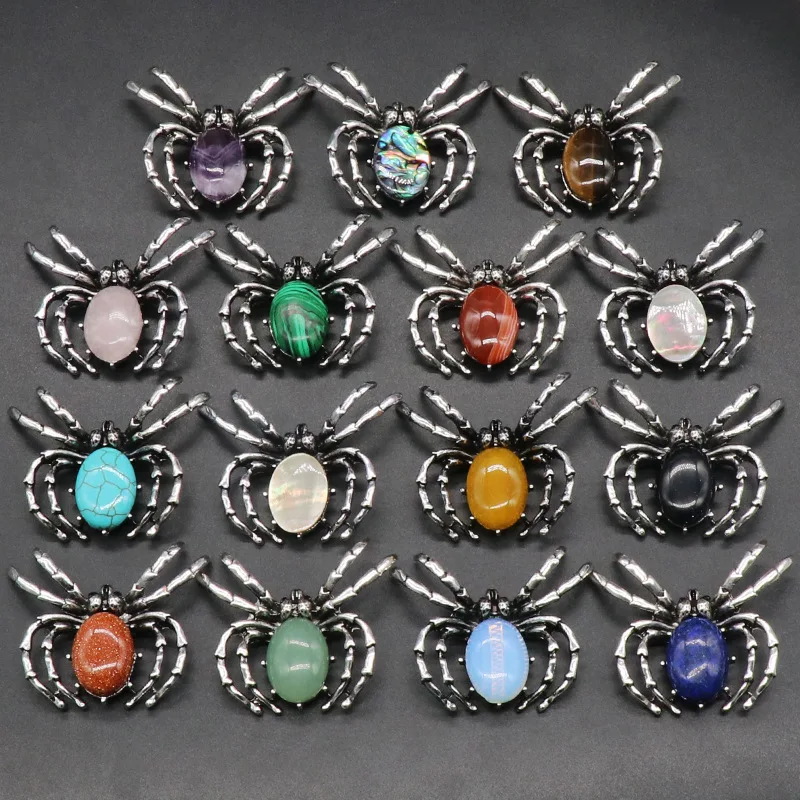 

1pcs Gem Brooch Pendant Crystal Agate Shell Spider Inlaid With Gem Alloy Pendant Pin Necklace
