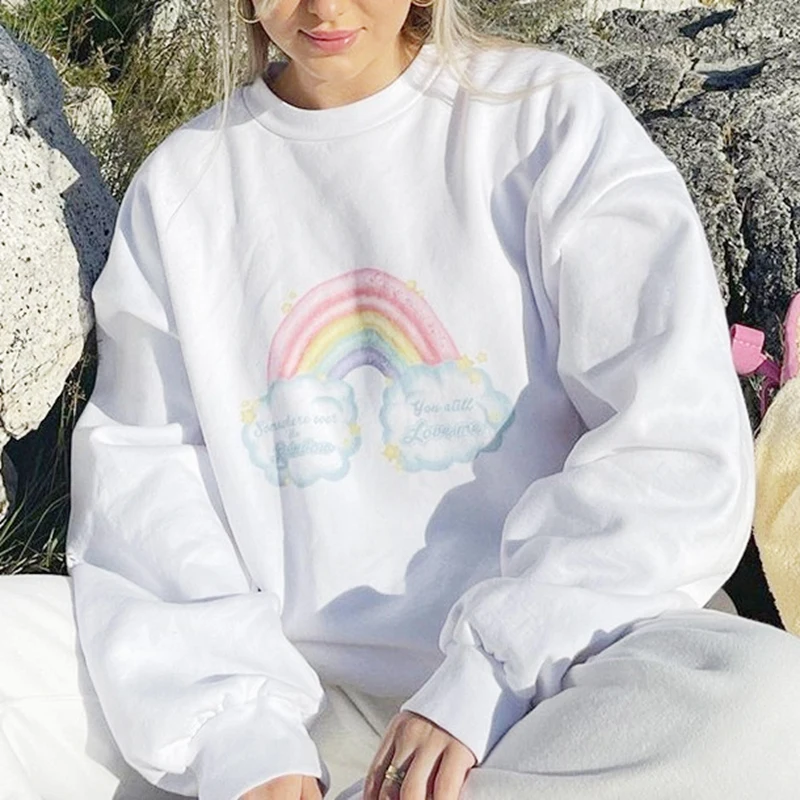White Rainbow Letter Pattern Print Crewneck Pullover Women Autumn Aesthetic Streetwear Teens Clothes White
White Rainbow Letter Pattern Print Crewneck Pullover Women Autumn Aesthetic Streetwear Teens Clothes White