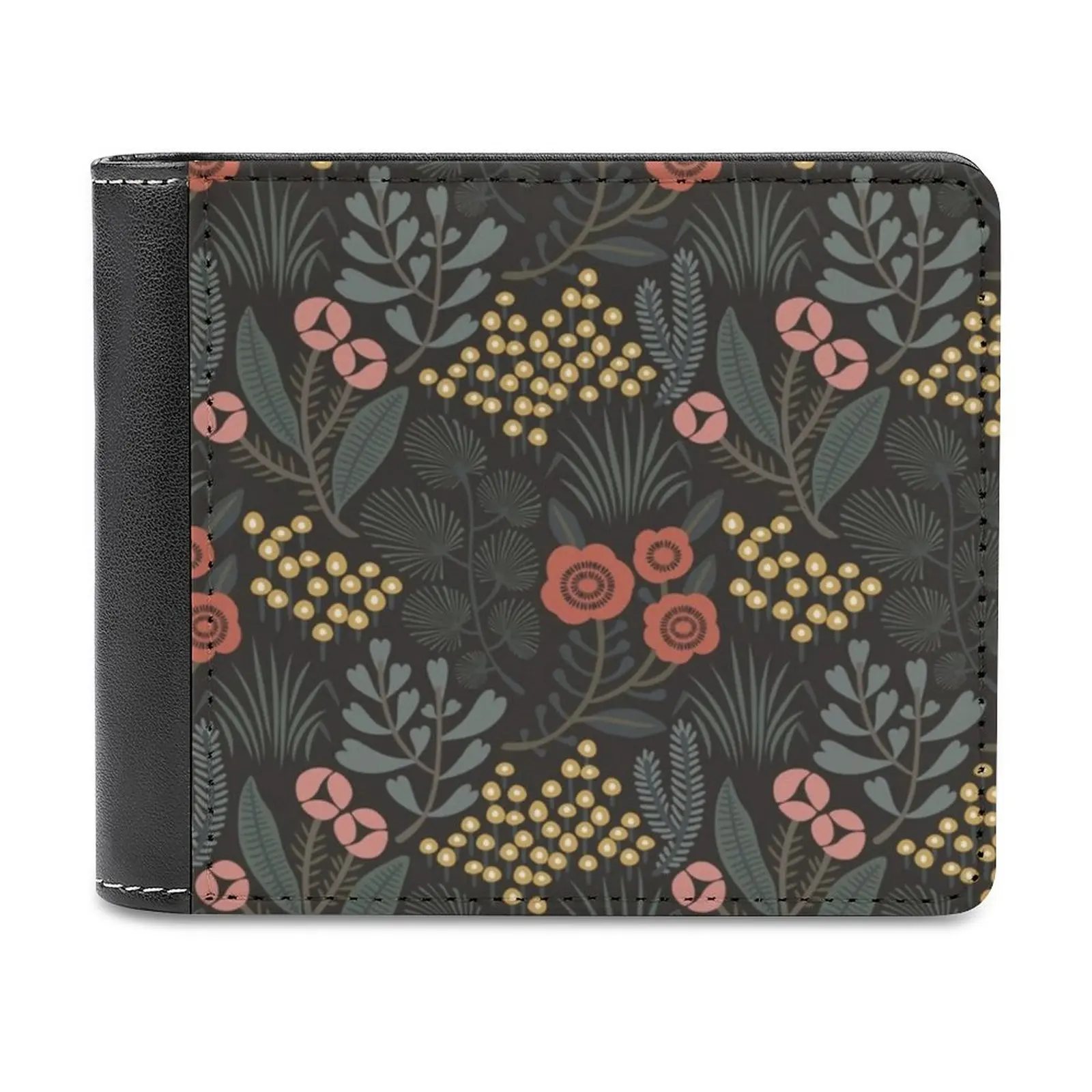 

Кожаный кошелек ночного сада для мужчин, классический черный бумажник, кредитница, модный мужской кошелек в винтажном стиле ретро с цветочным узором