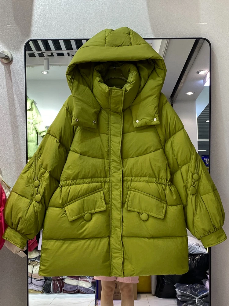 FTLZZ осенне-зимнее модное женское толстое теплое пальто средней длины, повседневное женское свободное пуховое пальто с капюшоном, верхняя одежда