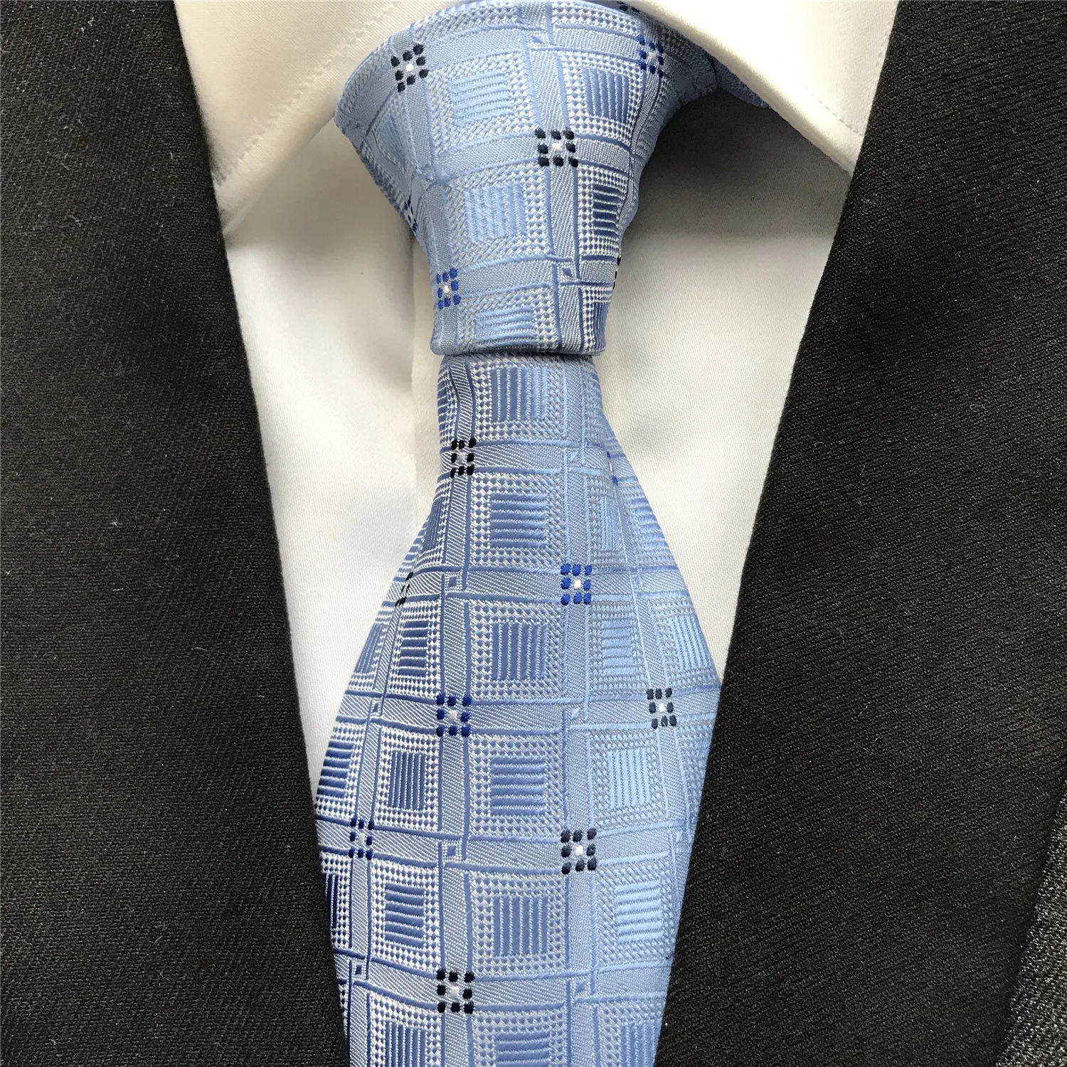 

10 cm Width New Design Men's Formal Ties Jacquard Woven Neck Tie Blue Plaids Checkered Corbatas Neckties