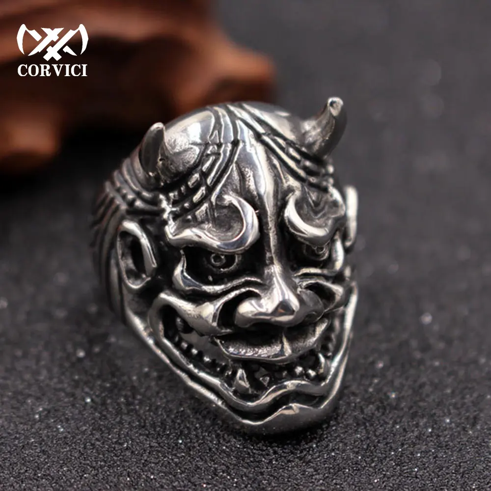 

2022 Japanese Ghost Hannya Mask Punk Rings Stainless Steel Vintage For Motorcycle Biker Man Gothic Rock Mens Animal Finger Ring