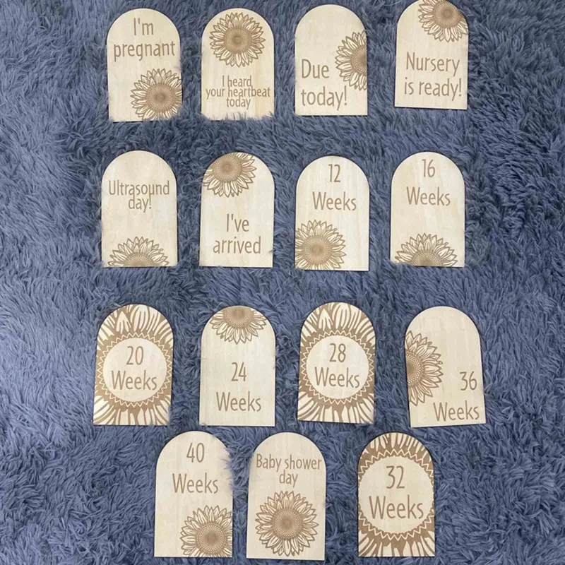 

15 Pcs/Set Baby Wooden Milestone Cards Sunflower Pregnancy Memorial Card Weeks Recording Birth Anniversary Cards Gifts