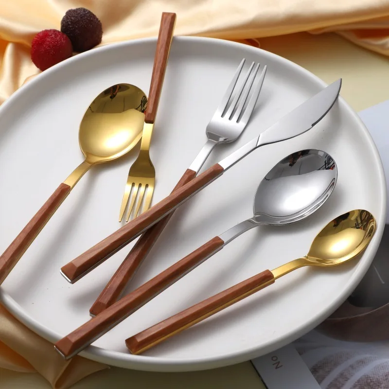 INS Style 5pcs 430 Stainless Steel Cutlery Set Wooden Handle Spoon Fork Knife Dinner Kit Lunch Tableware for Exquisite Living
INS Style 5pcs 430 Stainless Steel Cutlery Set Wooden Handle Spoon Fork Knife Dinner Kit Lunch Tableware for Exquisite Living