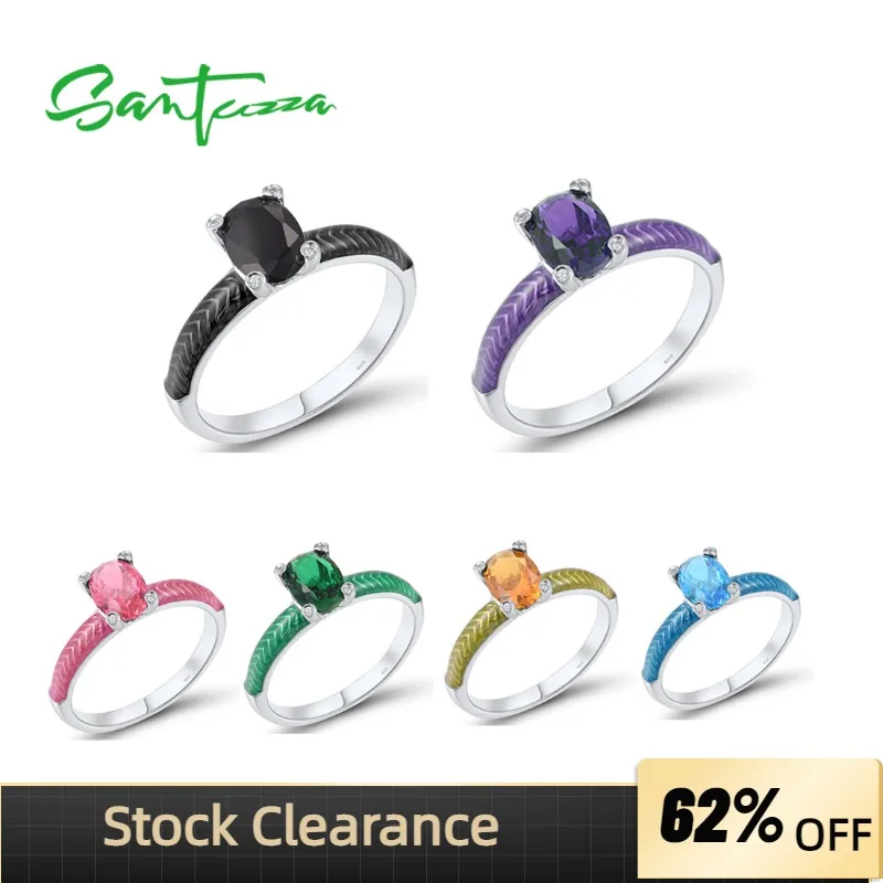 

SANTUZZA Pure 925 Sterling Silver Rings For Women Multicolor Stones White CZ Stackable Ring Trendy Fine Jewelry Handmade Enamel