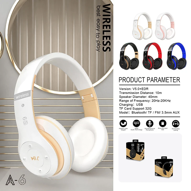 A6 Wireless Bluetooth Headphones TF Card Support Gaming TWS Headset Bass-heavy Sports Earphone For PC Apple and Android Phone
A6 Wireless Bluetooth Headphones TF Card Support Gaming TWS Headset Bass-heavy Sports Earphone For PC Apple and Android Phone