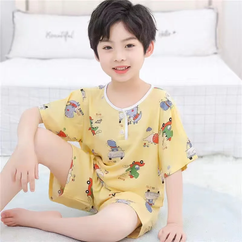 Summer Children's Cotton Silk Pajamas Set Short-sleeved + Shorts Two-piece Set Boys And Girls Thin Homewear Kid's Breatable Set
Summer Children's Cotton Silk Pajamas Set Short-sleeved + Shorts Two-piece Set Boys And Girls Thin Homewear Kid's Breatable Set
