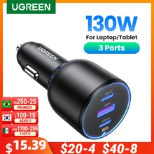 UGREEN 130W Car Charger Quick Charging PD Fast Charging USB Type C Phone Charge For iPhone 15 14 Laptop Tablet