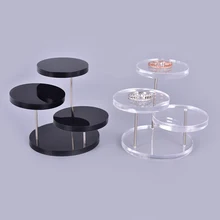 3 Layers Acrylic Display Stand Round Jewelry Necklace Earring Ring Rotating Show Rack Easy Clean Round Plate