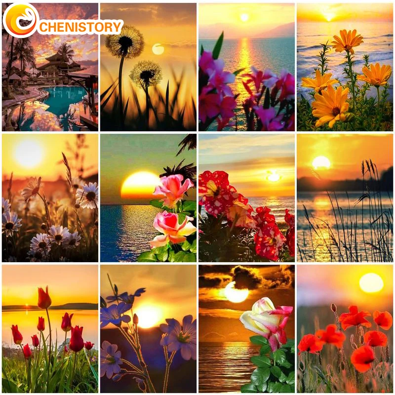 

CHENISTORY 60x75cm Frame DIY Painting By Numbers Sunset Scenery Painting Wall Art Picture Acrylic Paint By Number Decorative Pai
