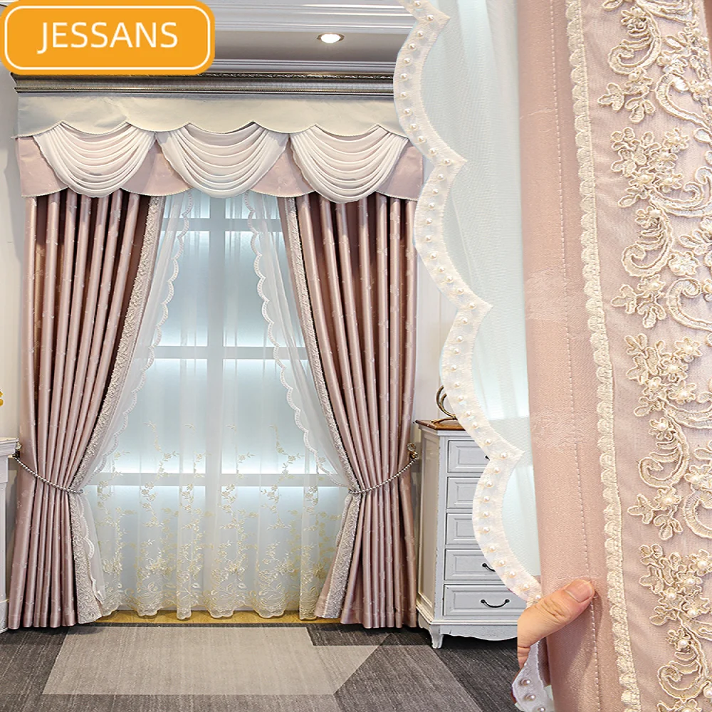 French High-end Romantic Pink Princess Curtain Lace Stitching Blackout Curtains for Living Room Bedroom Custom Products
French High-end Romantic Pink Princess Curtain Lace Stitching Blackout Curtains for Living Room Bedroom Custom Products