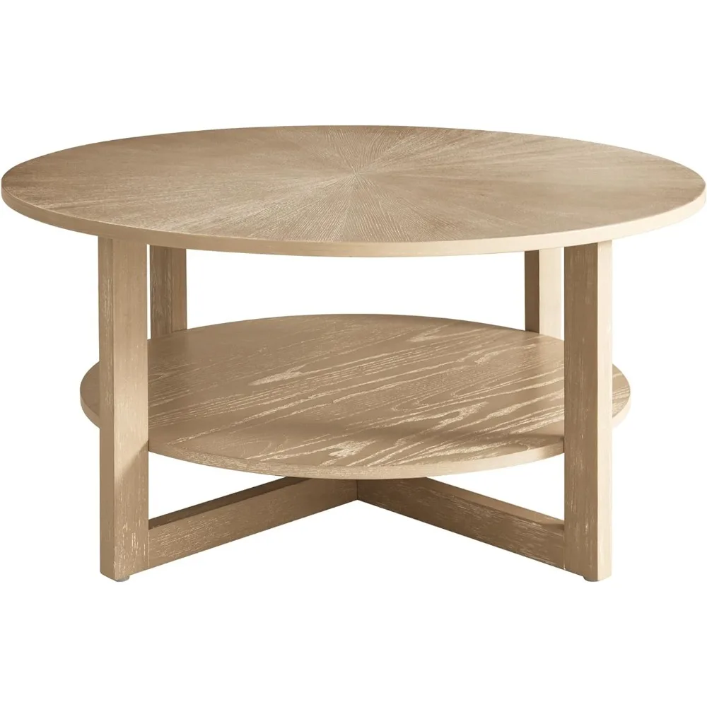 

Круглый журнальный столик YESHOMY для гостиной, из массива дерева с 2-уровневой полкой для хранения, большой круглый центральный дизайн, эспрессо