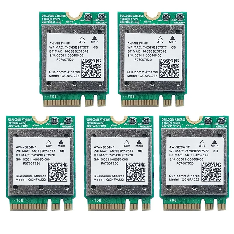 5X QCNFA222 AW-NB234NF 802.11A/B/G/N беспроводная Wi-Fi Bluetooth карта 2,4 ГГц 5 ГГц WIFI + BT 4,0 NGFF Wlan
5X QCNFA222 AW-NB234NF 802.11A/B/G/N беспроводная Wi-Fi Bluetooth карта 2,4 ГГц 5 ГГц WIFI + BT 4,0 NGFF Wlan