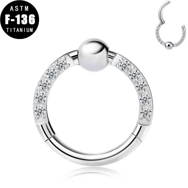 ASTM F136 Titanium Nose Ring Ball Zircon Ear Septum Piercing Hinged Segment Hoop Tragus Daith Helix Earrings Jewelry for Women
ASTM F136 Titanium Nose Ring Ball Zircon Ear Septum Piercing Hinged Segment Hoop Tragus Daith Helix Earrings Jewelry for Women