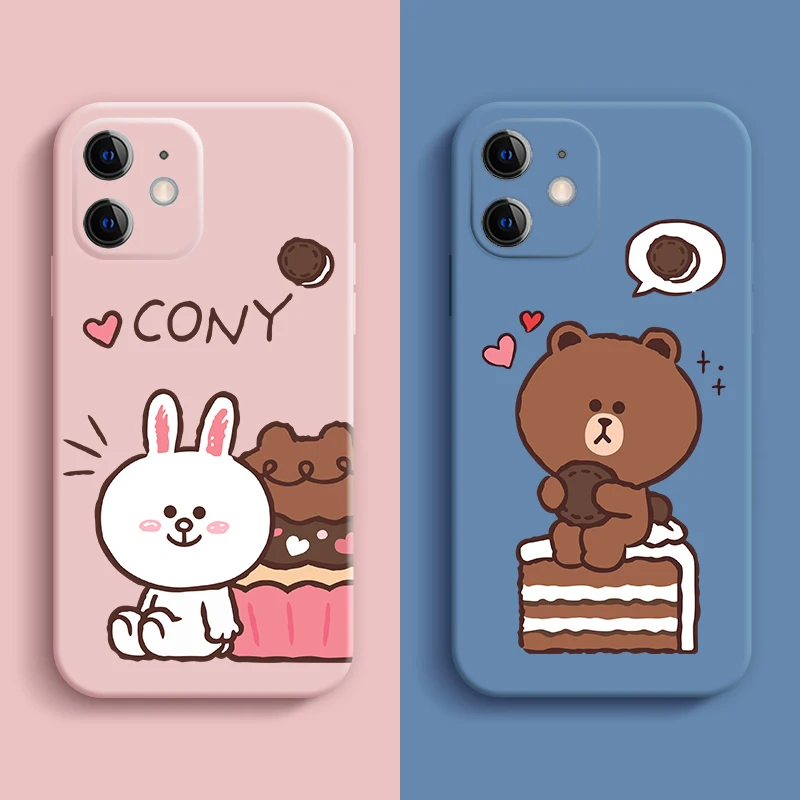 

Line Friends for Iphone14 Apple 13Pro Cellphone Animated Brown Bear Anti-Drop Scrub Feel Mobile Case Tpu Liquid Silicone Rubber