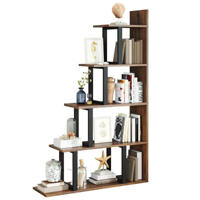 

Книжная полка 5-уровневая, L-образная отдельно стоящая лестница, угловые книжные полки и стеллаж для книжного шкафа, полка для гостиной, спальни, офиса