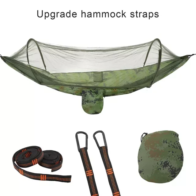 Camping Hammock with Mosquito Net Pop-Up Portable High Strength Parachute Fabric Hanging Swing Hammocks Camping Stuff
Camping Hammock with Mosquito Net Pop-Up Portable High Strength Parachute Fabric Hanging Swing Hammocks Camping Stuff