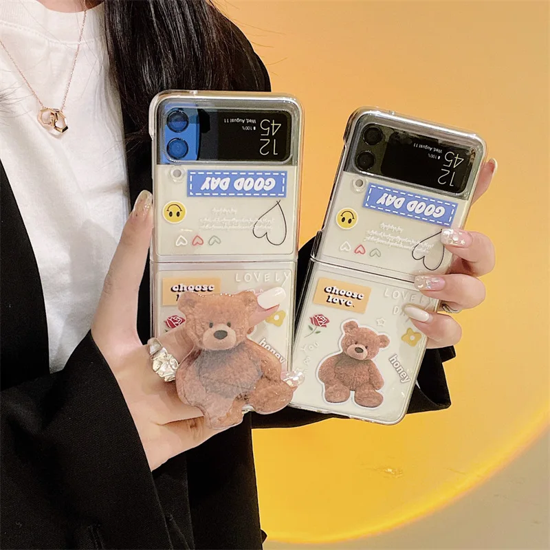 Cartoon Teddy Bear Holder Phone Case for Samsung Galaxy Z Flip 4 3 Hard Cover for ZFlip3 Zflip4 Solid Shell Bracket
Cartoon Teddy Bear Holder Phone Case for Samsung Galaxy Z Flip 4 3 Hard Cover for ZFlip3 Zflip4 Solid Shell Bracket