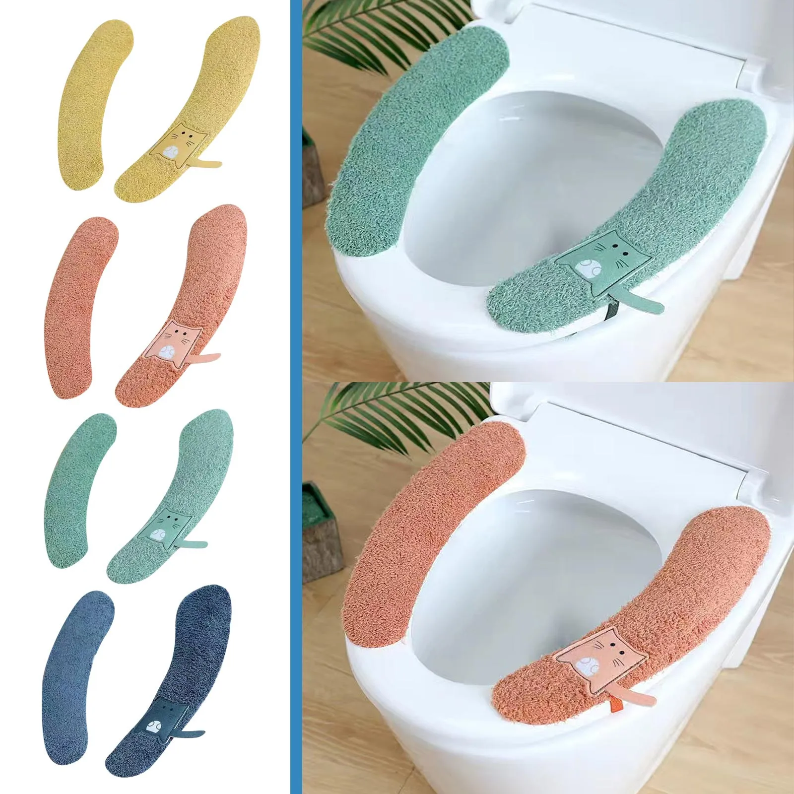 

Thicker Bathroom Toilet Seat Cover Pads Soft Warmer Toilet Seat Cushion Cover Stretchable Washable Fiber Cloth Easy Bath Rugs
