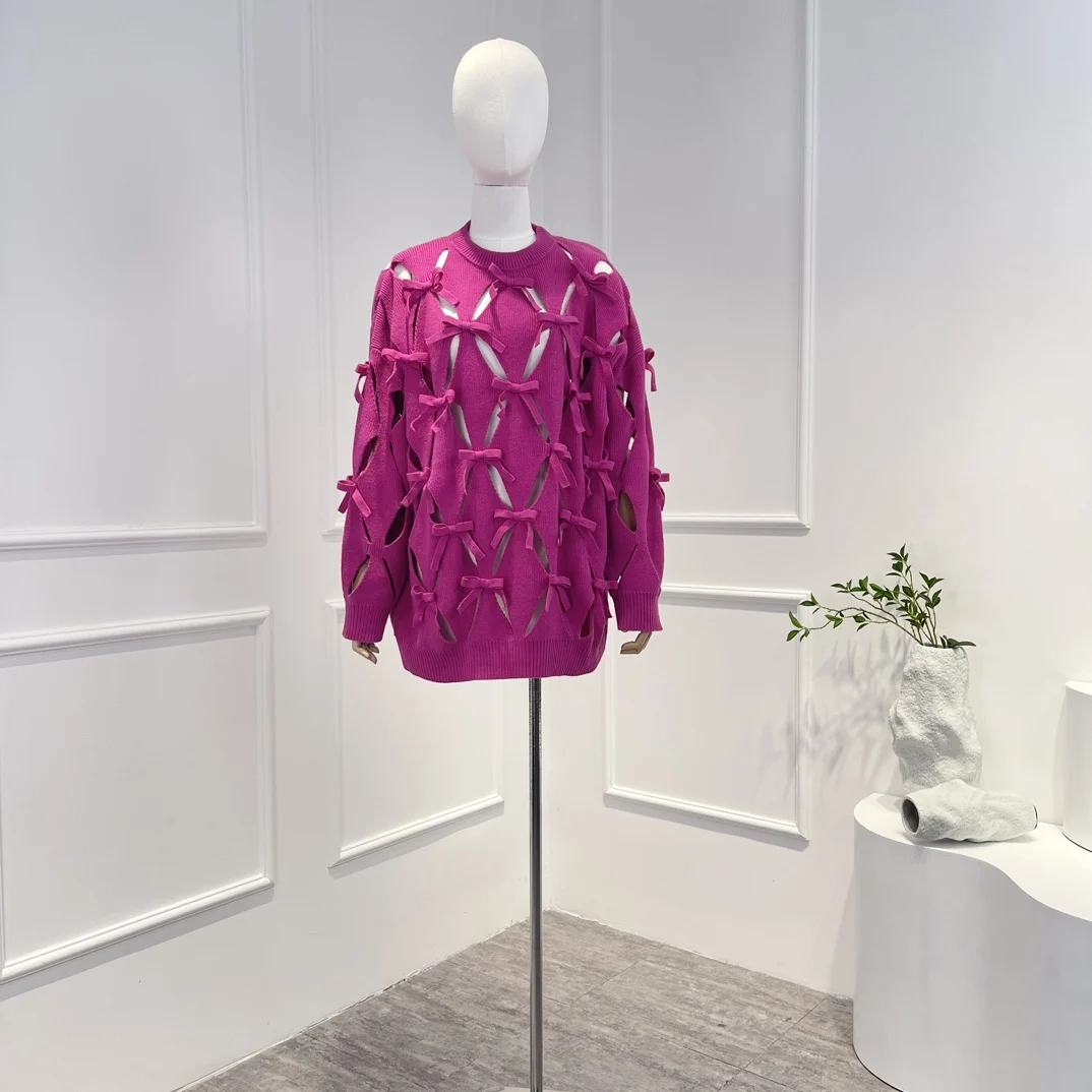 2022 New Winter Top Quality Luxury Bow Hollow Out Long Sleeve Pullovers Rose Red Loose Sweaters Women Fashion Clothes
2022 New Winter Top Quality Luxury Bow Hollow Out Long Sleeve Pullovers Rose Red Loose Sweaters Women Fashion Clothes
